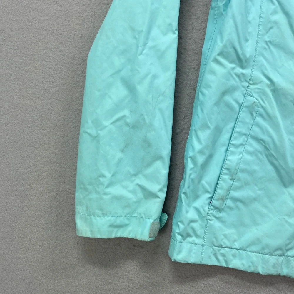 Columbia Rain Jacket Girls M 10/12 Aqua Blue Omni-Tech Hooded Outdoor Waterproof